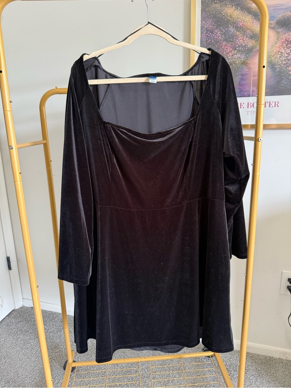 Old Navy Black Velvet Long-Sleeve Scoop Neck Dress